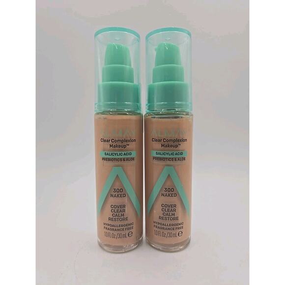 Lot of 2 Almay Clear Complexion Makeup Liquid Foundation #300 Naked NEW - Picture 1 of 3